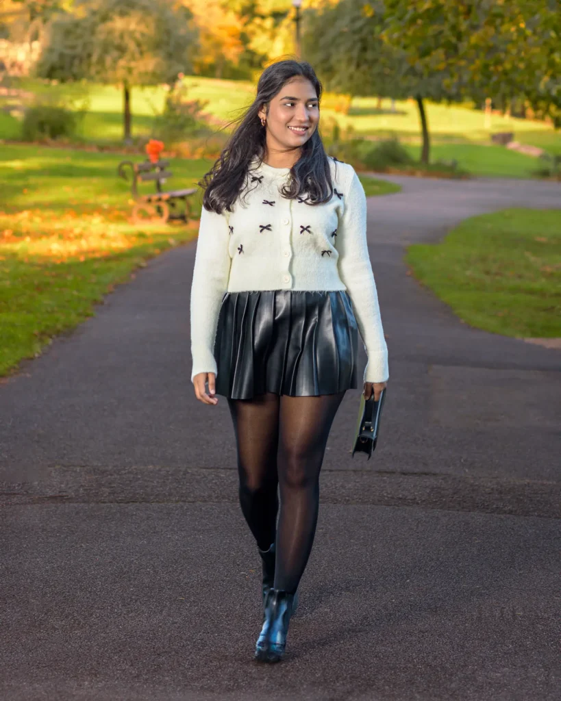 Hina-54-Edit Autumn portrait photography in Harrogate - Full length portrait of Hina walking towards camera by dick Lloyd Photography