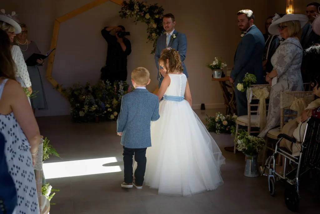Angharad & Lewis Wedding-0966 The bride's nephew and neice delivering the wedding rings, captured by Dick Lloyd Photography