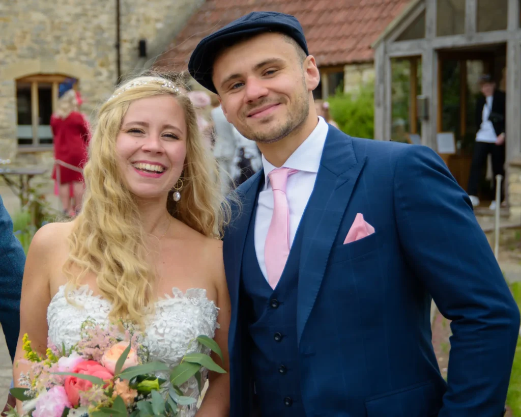Timeless Memories Collection – Wedding Day Portraits Bride smiling alongside her brother on the wedding day, pBride smiling alongside her brother on the wedding day, photographed by Dick Lloyd Photography, a Yorkshire wedding photographer.